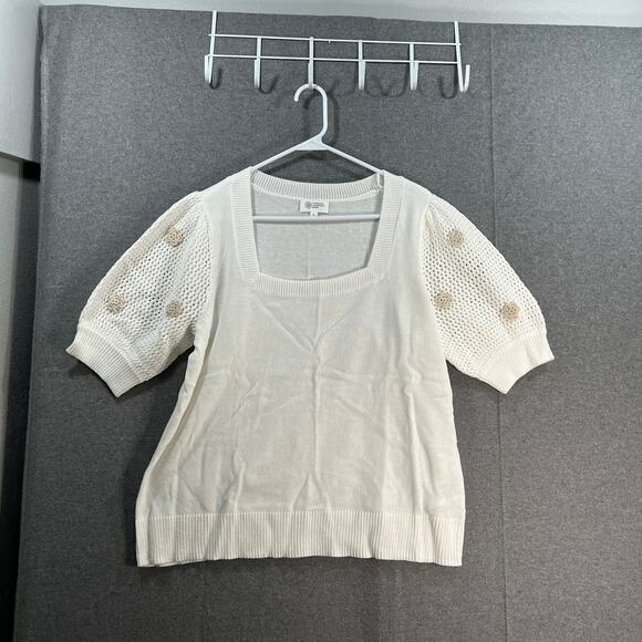 Candace Cameron Bure Square Neck Sweater with Sleeve Detail New Day White, Large - Picture 1 of 9